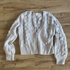 abercrombie kids Light tan V neck embellished 3 Button Cardigan Sweater